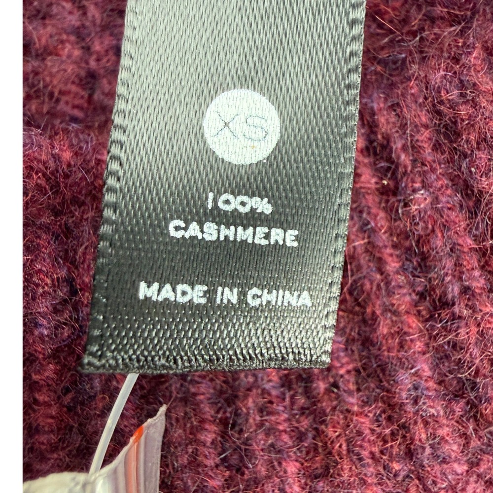 Aqua 100% Cashmere Heather Burgundy Ribbed Knit Shaker Puff Shoulder Sweater XS - Picture 4 of 7